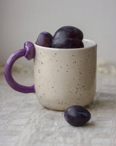 Puodelis su grybo rankena "Violetinis nuosėdis" 450 ml