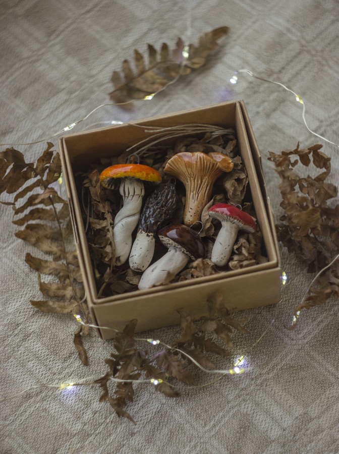 Eglutės žaisliukų rinkinys "Grybai" 5 vnt.