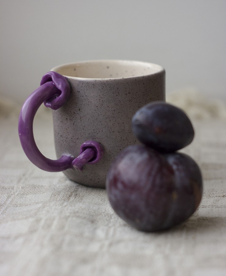 Puodelis su grybo rankena "Violetinis nuosėdis" 200ml