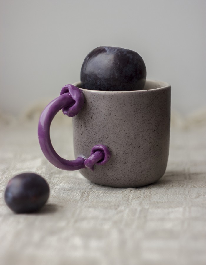 Puodelis su grybo rankena "Violetinis nuosėdis" 200ml